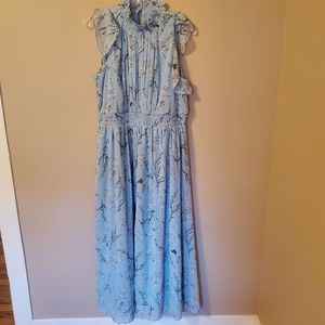 Ann Taylor Factory Women's Long Dress Maxi Dress Light Blue Short Sleeve Floral